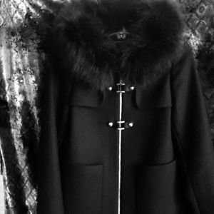 Zara hooded fur trim lightweight car coat.